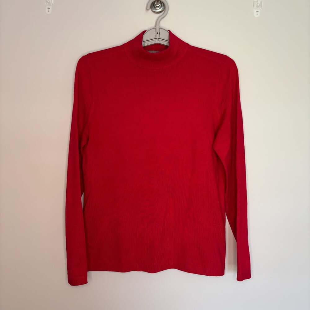 CHICO'S Classic Long Sleeve Fine Knit Sweater Womens S Red Mock Neck Stretch